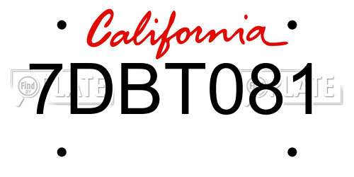 7DBT081 California License Plate