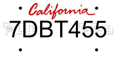 7DBT455 California License Plate