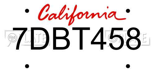 7DBT458 California License Plate