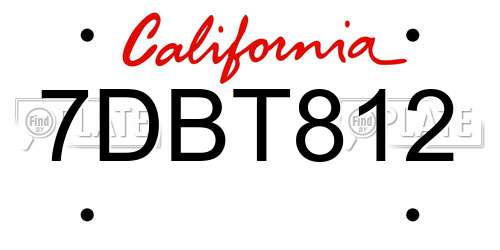 7DBT812 California License Plate
