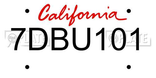 7DBU101 California License Plate