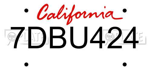 7DBU424 California License Plate