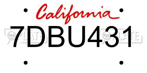 7DBU431 California License Plate