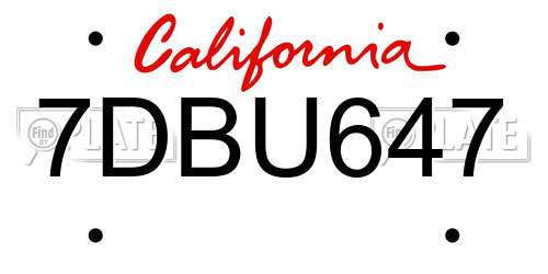 7DBU647 California License Plate