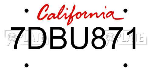 7DBU871 California License Plate