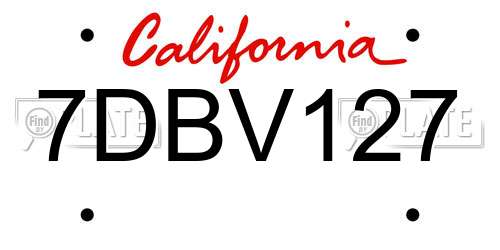 7DBV127 California License Plate