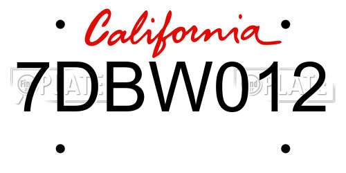 7DBW012 California License Plate