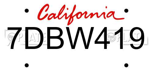 7DBW419 California License Plate