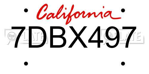 7DBX497 California License Plate