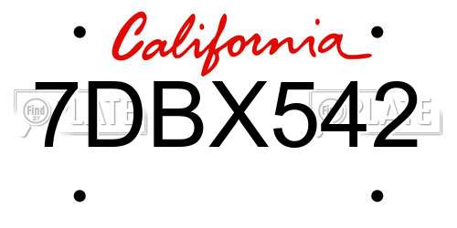 7DBX542 California License Plate