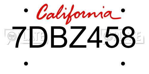 7DBZ458 California License Plate