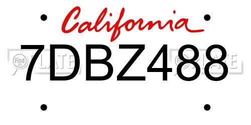 7DBZ488 California License Plate