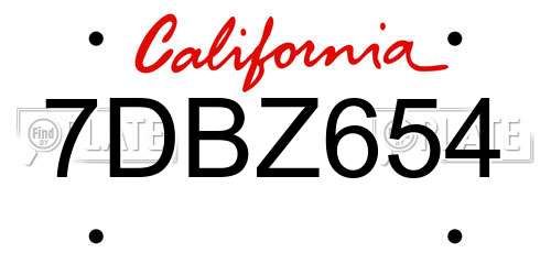 7DBZ654 California License Plate