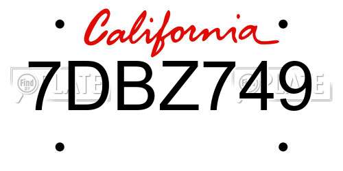 7DBZ749 California License Plate
