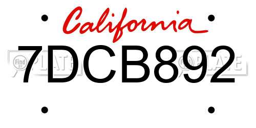 7DCB892 California License Plate