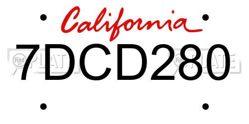 7DCD280 California License Plate