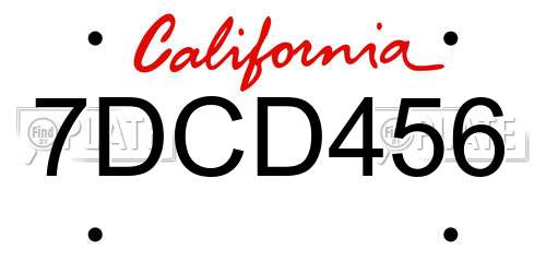 7DCD456 California License Plate