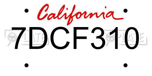 7DCF310 California License Plate