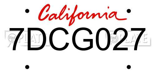 7DCG027 California License Plate