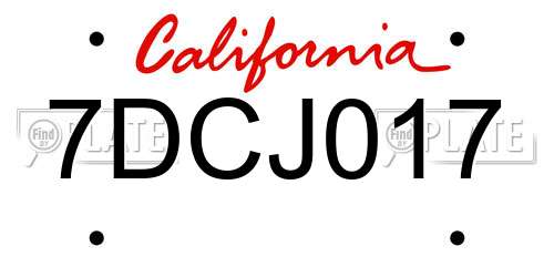 7DCJ017 California License Plate