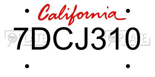 7DCJ310 California License Plate