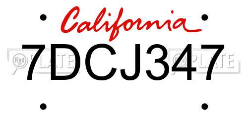 7DCJ347 California License Plate