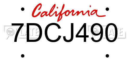 7DCJ490 California License Plate
