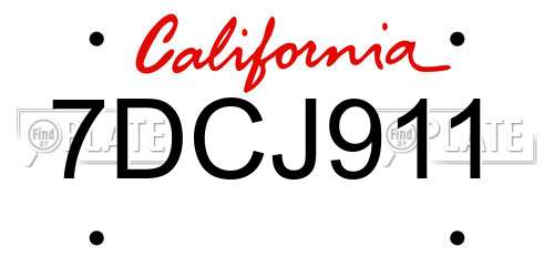7DCJ911 California License Plate