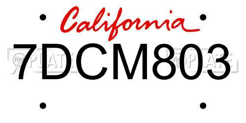 7DCM803 California License Plate