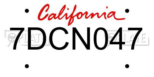 7DCN047 California License Plate