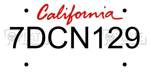 7DCN129 California License Plate