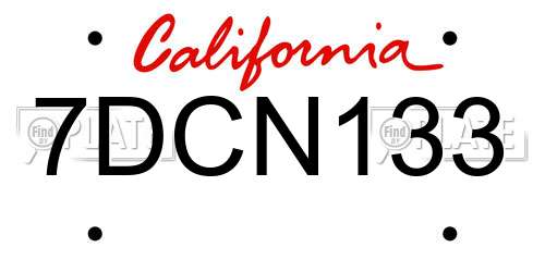7DCN133 California License Plate