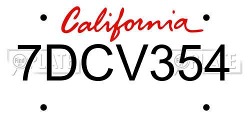 7DCV354 California License Plate