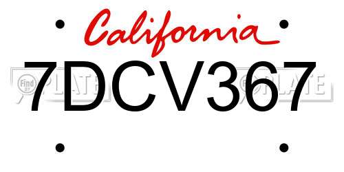 7DCV367 California License Plate