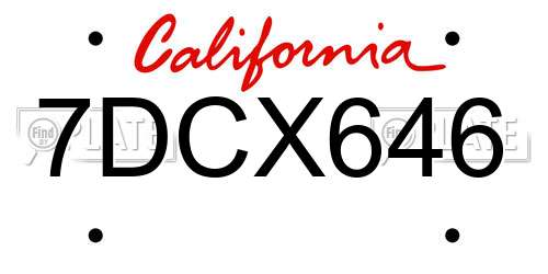 7DCX646 California License Plate