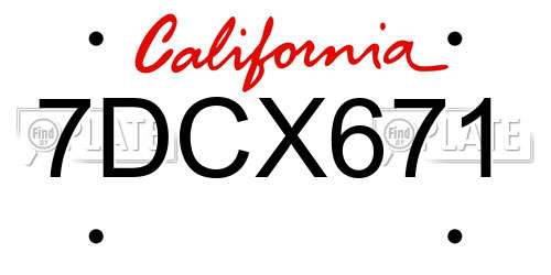7DCX671 California License Plate