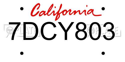 7DCY803 California License Plate