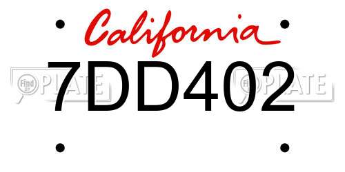 7DD402 California License Plate