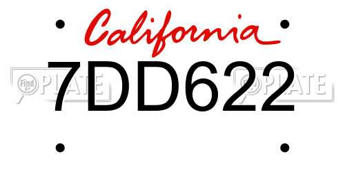 7DD622 California License Plate