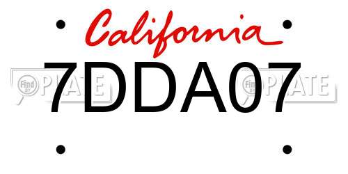 7DDA07 California License Plate
