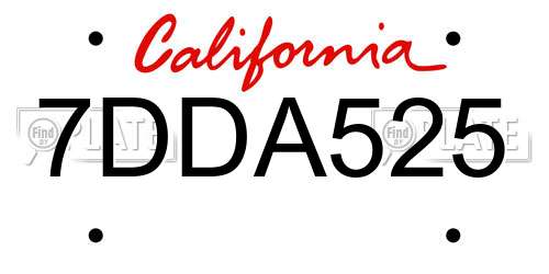 7DDA525 California License Plate