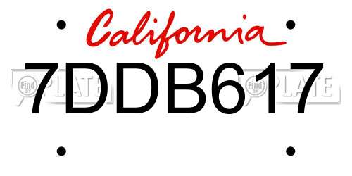 7DDB617 California License Plate