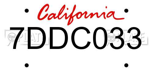 7DDC033 California License Plate