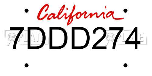 7DDD274 California License Plate
