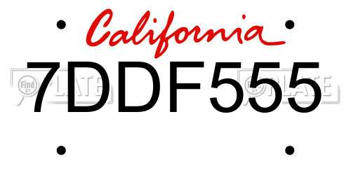 7DDF555 California License Plate