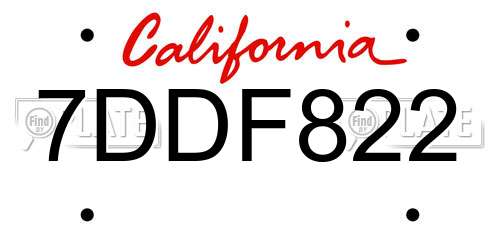 7DDF822 California License Plate