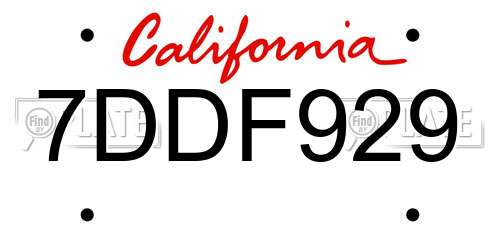 7DDF929 California License Plate