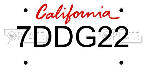 7DDG22 California License Plate
