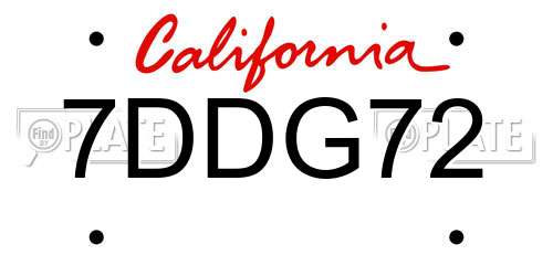 7DDG72 California License Plate