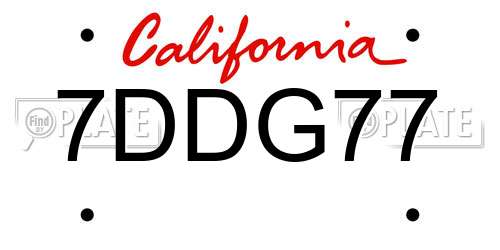 7DDG77 California License Plate